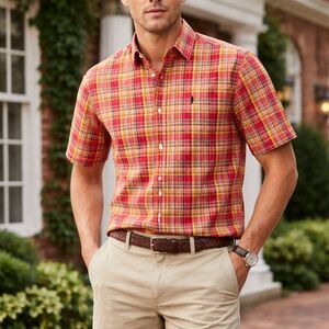 Vintage Polo Ralph Lauren Mens Marlowe Plaid Shirt M Short Sleeve Madras Preppy